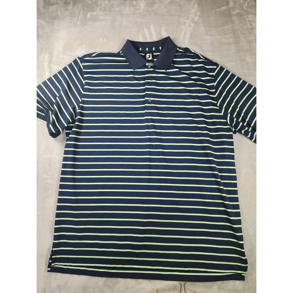 FootJoy Golf Polo Shirt FJ Men's‎ 2XL Blue Navy Striped Performance Wicking XXL